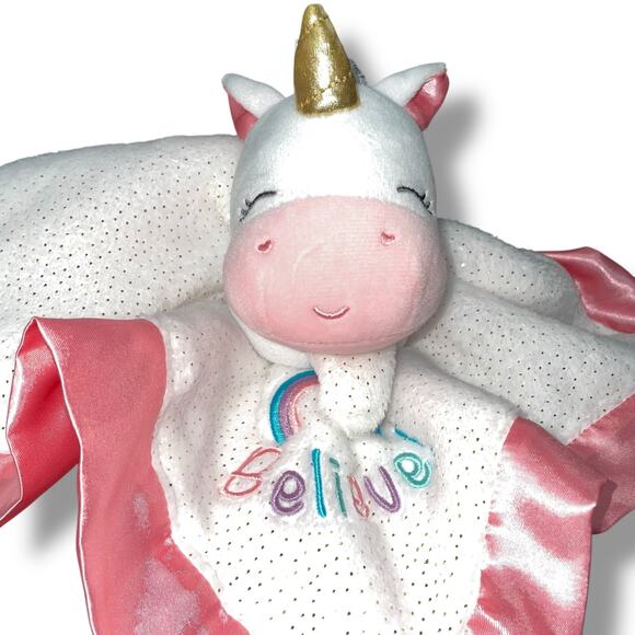 Magic Years Lovey Unicorn Believe Plush Security Blanket Satin Pink 13" Gift - Picture 6 of 11
